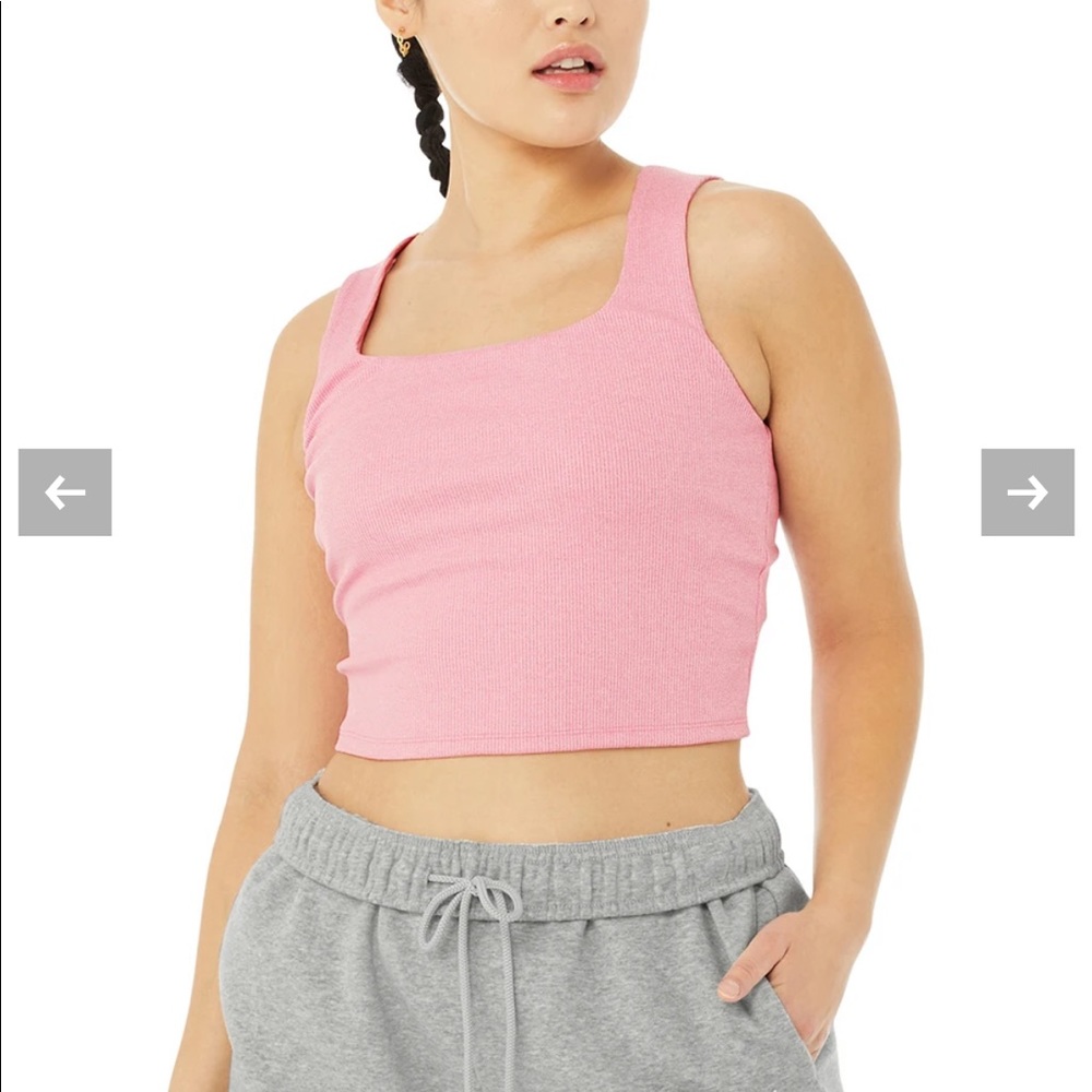 Alo Yoga Alosoft Ribbed Bra Tank Parisian Pink L